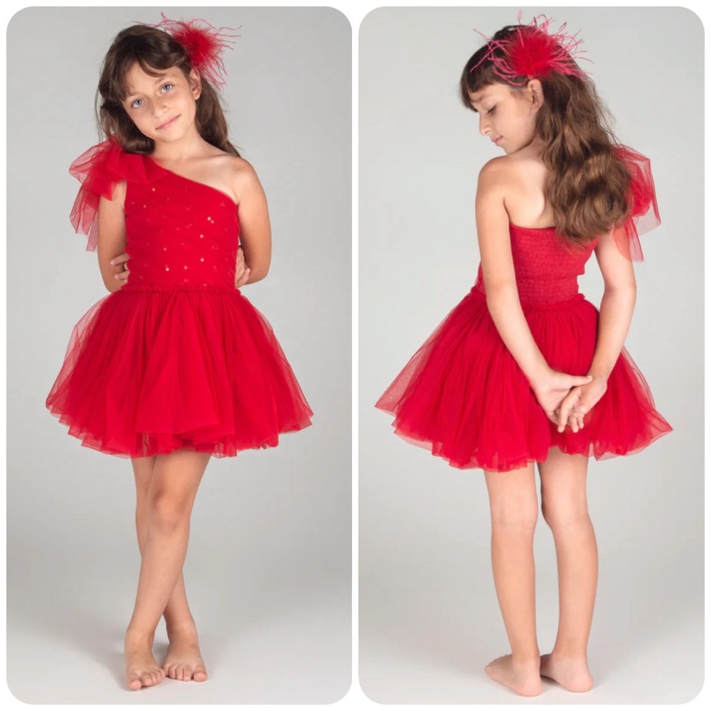 Marais Sky Angel On My Shoulder Tutu Dress Rouge Red Stars Sequins Size 11 / 12